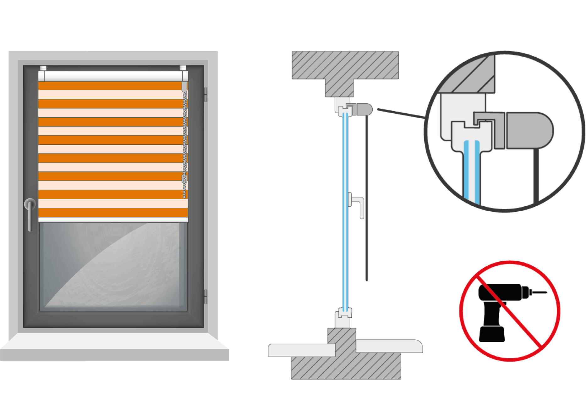 Geklemmte Fensterfluegelmontage