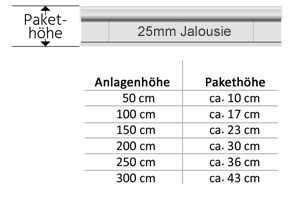 Pakethoehe Holzjalousie 25mm