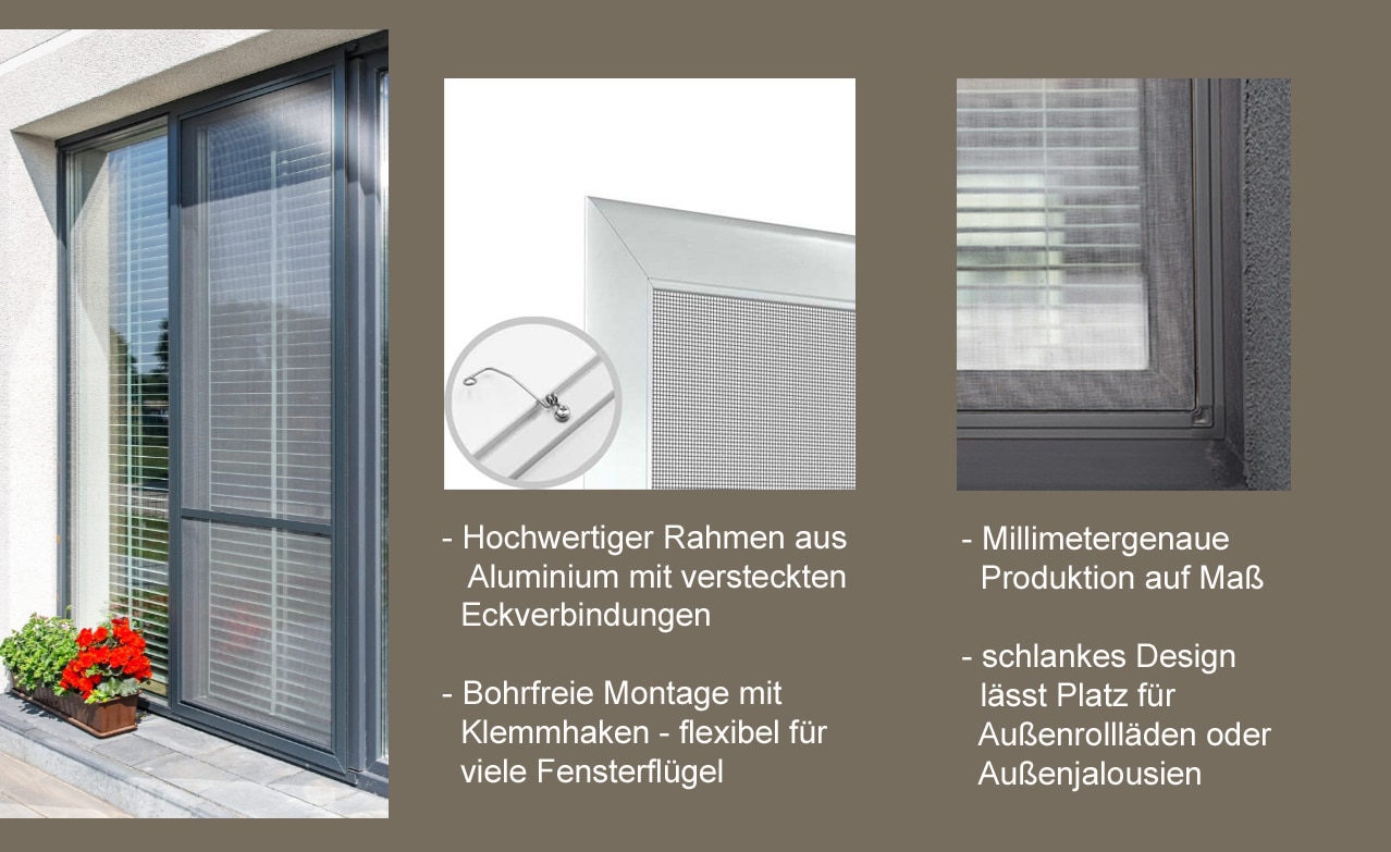 Infografik - Spannrahmen flexibel an Fenstern und Türen einsetzen.