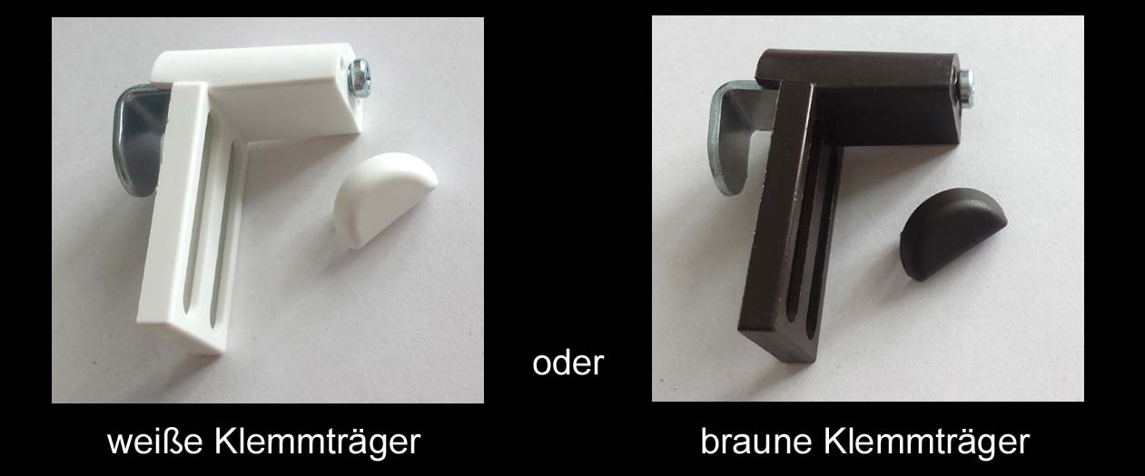 Verdunkelungsrollos mit brauen oder weißen Klemmträgern bestellen.