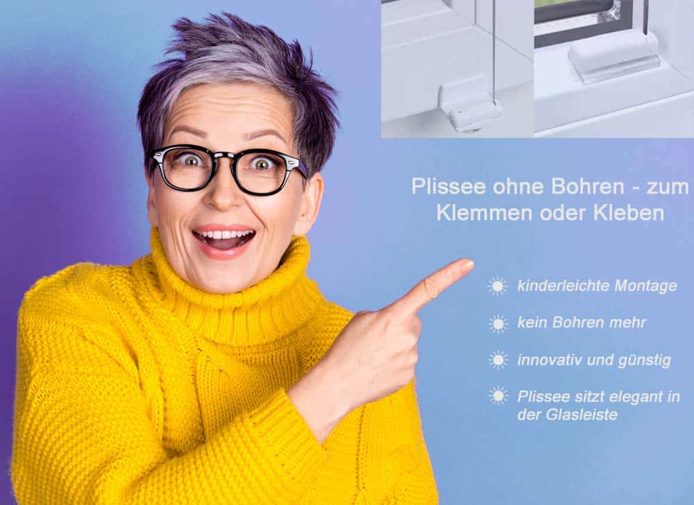 Hier geht es zu den bohrfreien Plissees.