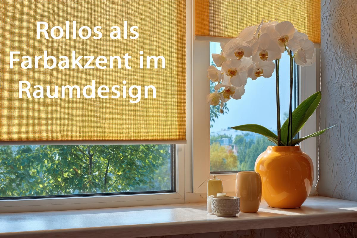 Gelbes Verdunkelungsrollo passend zu gelber Raumausstattung.