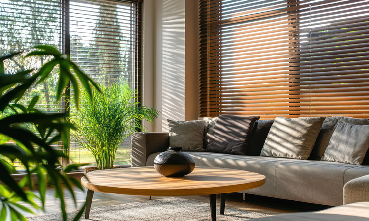 Holz Jalousien im Wohnzimmer, ein echter Hingucker.