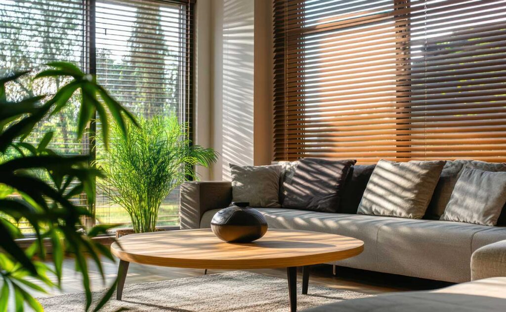 Jalousien im Wohnzimmer und der Stube.