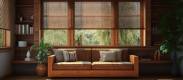 Creating a comfortable furniture setting with wooden window shades.